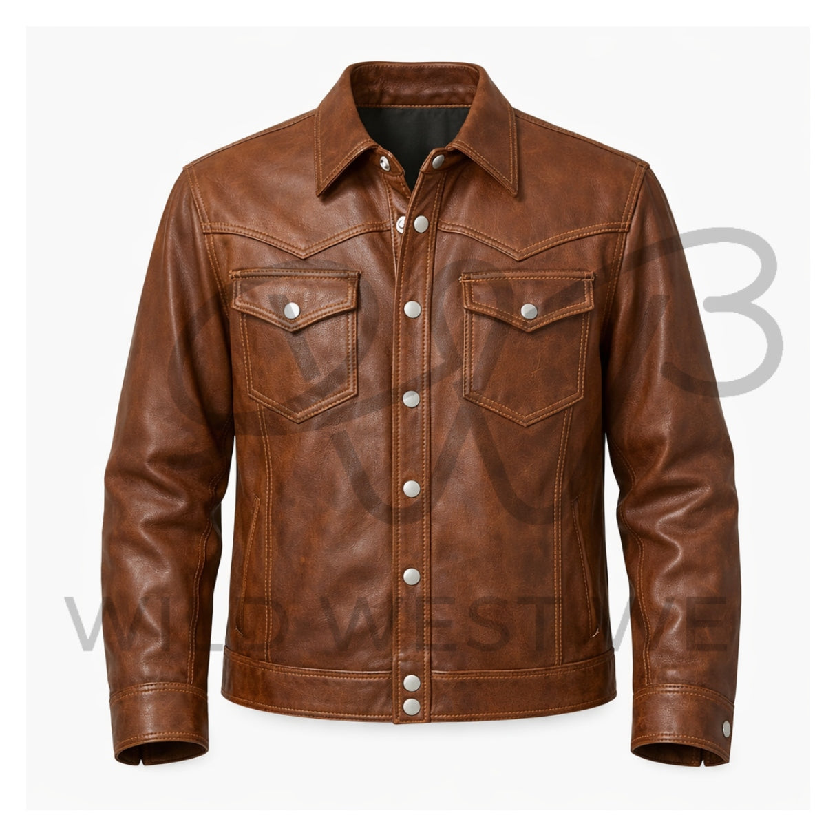 Men’s Brown Western Shirt Style Leather Jacke