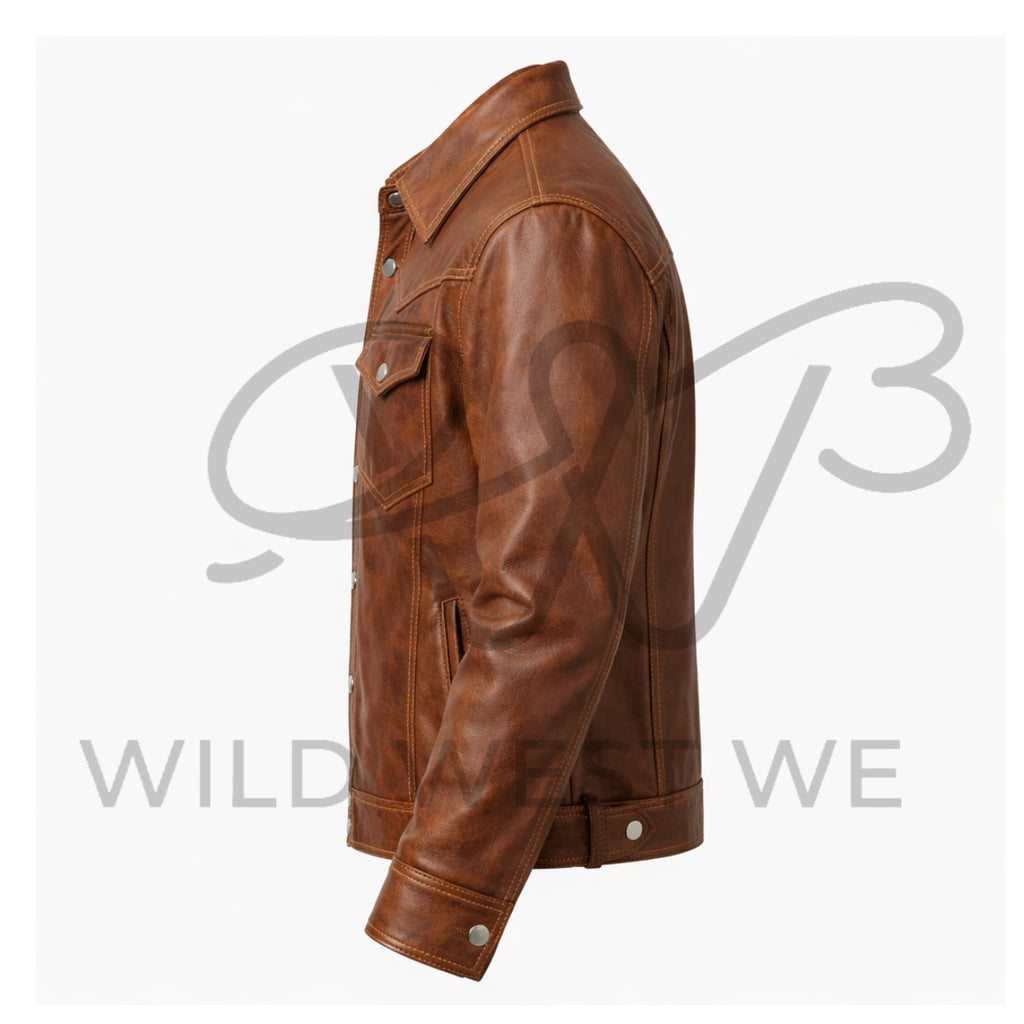 Men’s Brown Western Shirt Style Leather Jacke
