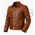 Men’s Brown Western Shirt Style Leather Jacke