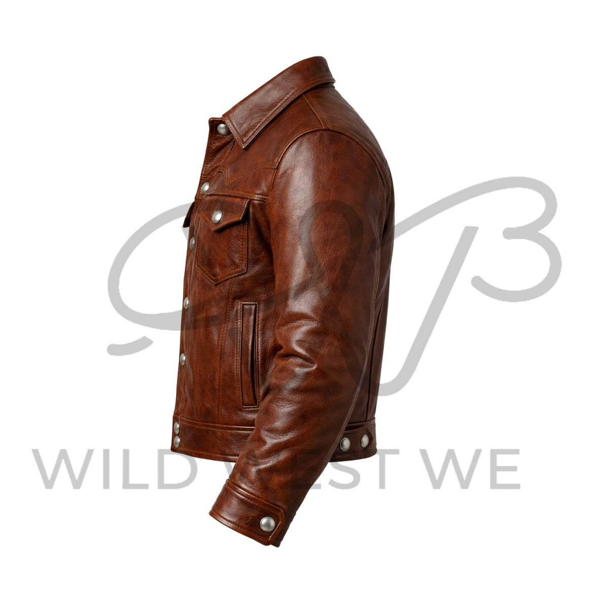 Men’s Brown Western Snap Button Leather Jacket