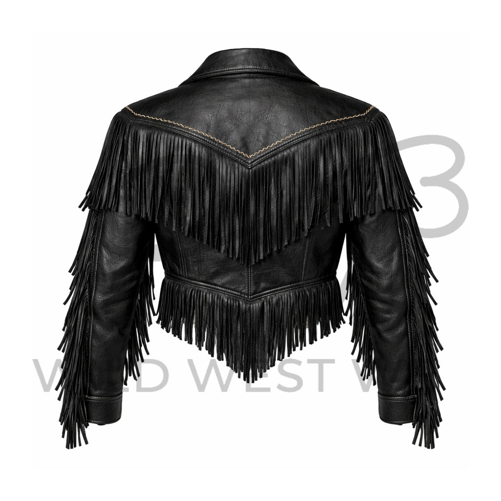 Men’s Black Western Fringe Leather Jacket