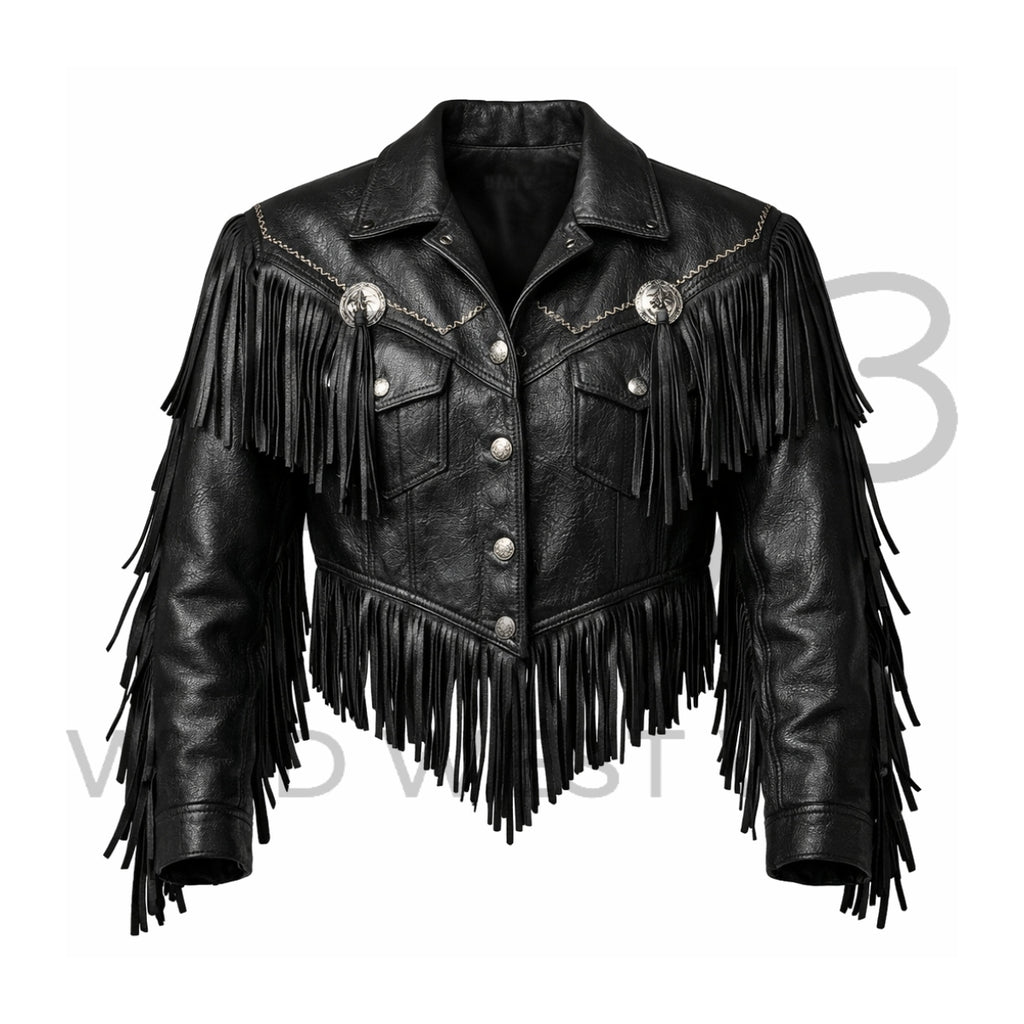 Men’s Black Western Fringe Leather Jacket