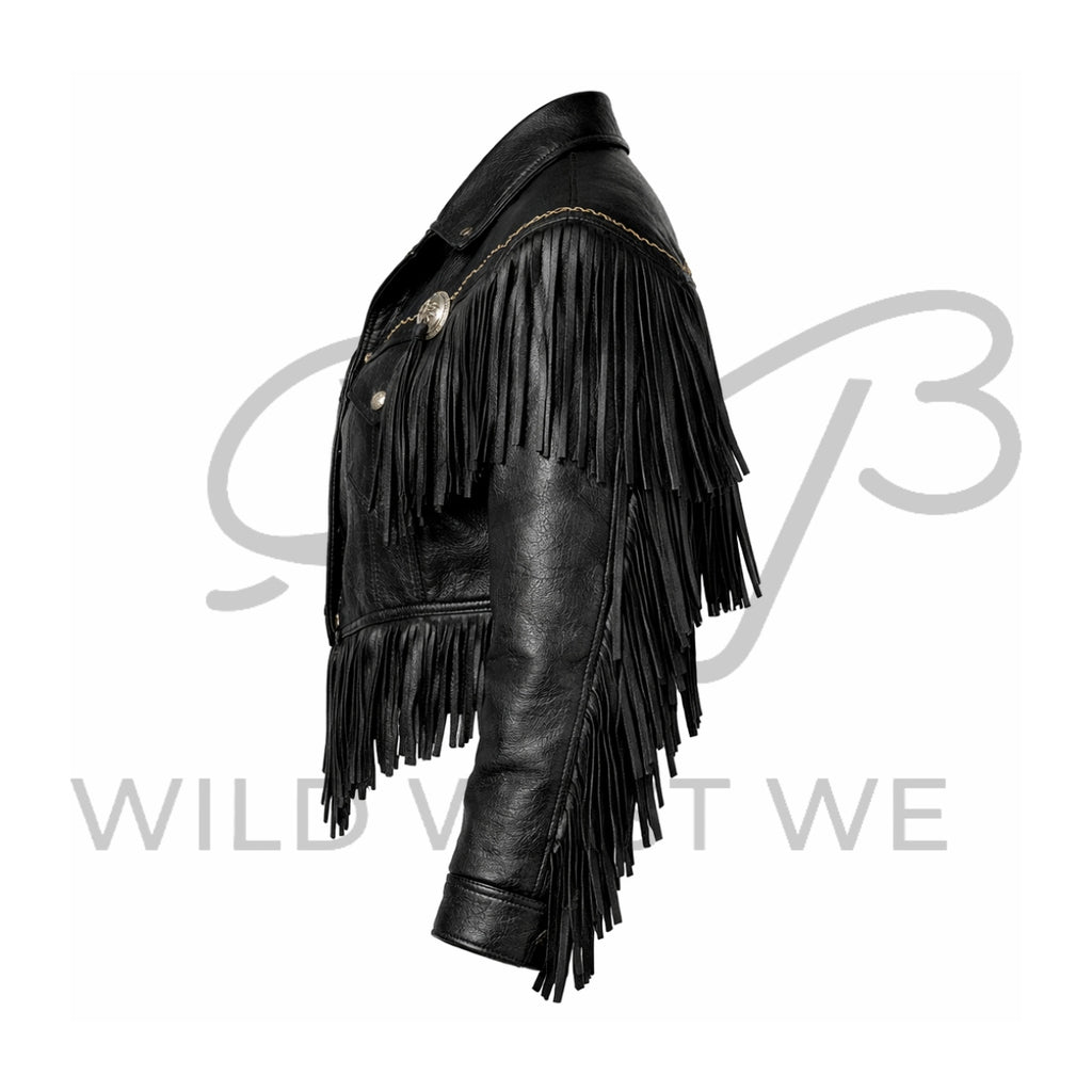 Men’s Black Western Fringe Leather Jacket