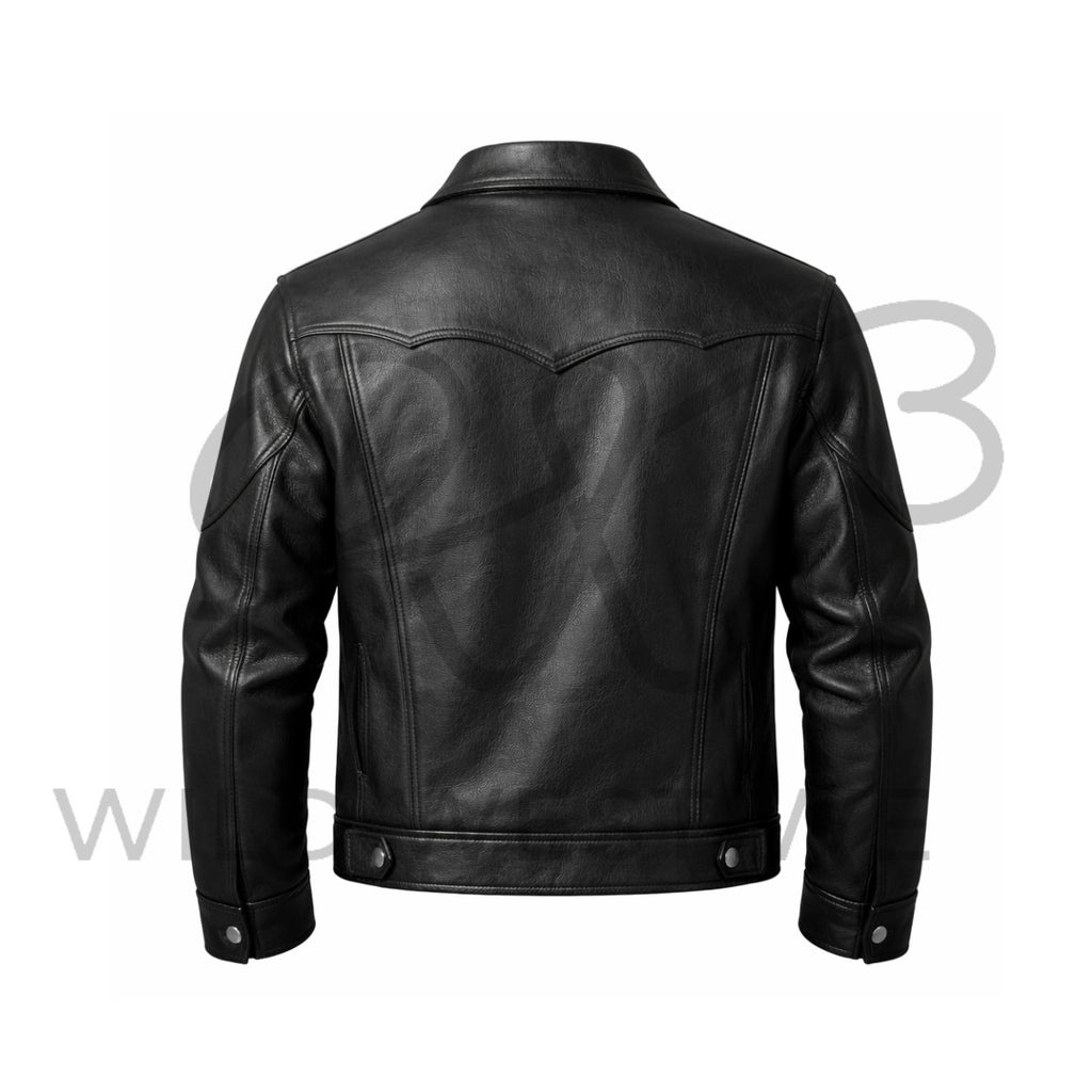 Men’s Black Western Leather Trucker Jacket