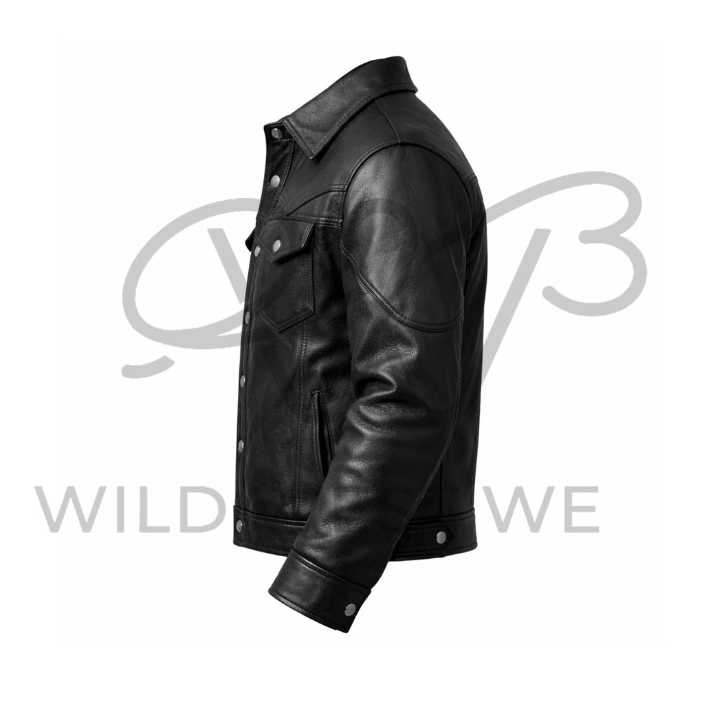 Men’s Black Western Leather Trucker Jacket