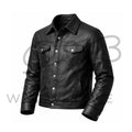 Men’s Black Western Leather Trucker Jacket
