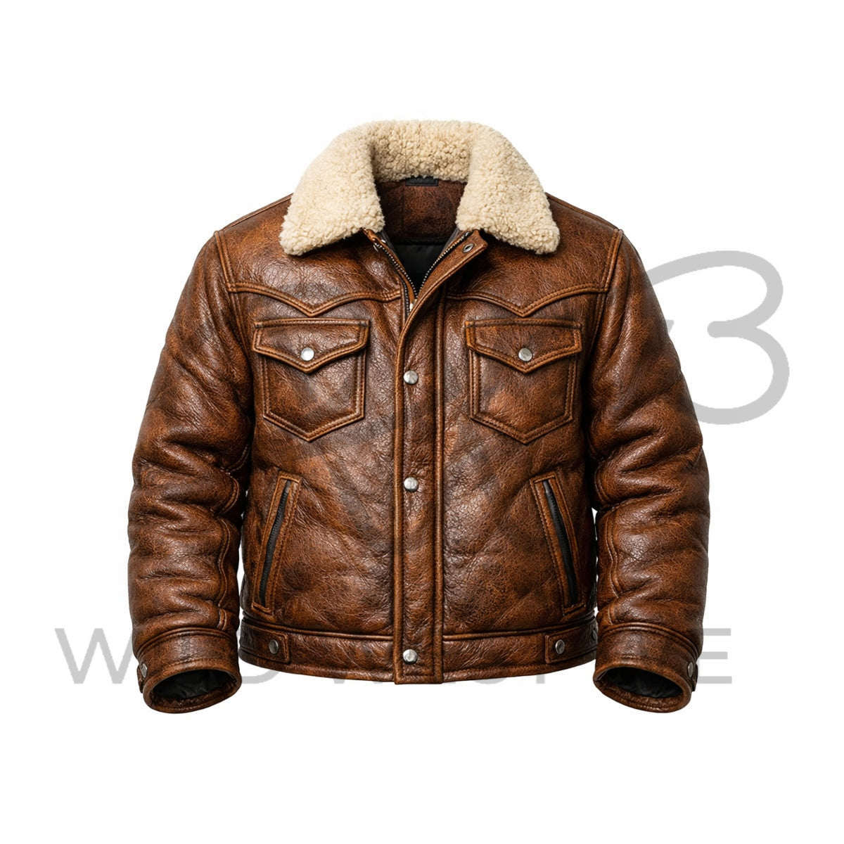 Men’s Western Shearling Collar Leather Jacket