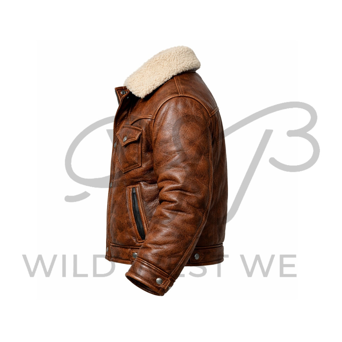 Men’s Western Shearling Collar Leather Jacket