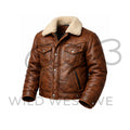 Men’s Western Shearling Collar Leather Jacket