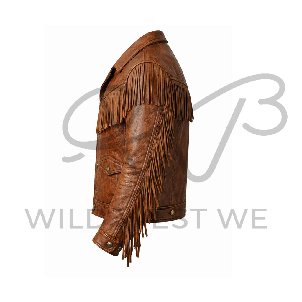 Men’s Brown Western Fringe Leather Jacket – Cowboy Fringe Leather Jacket