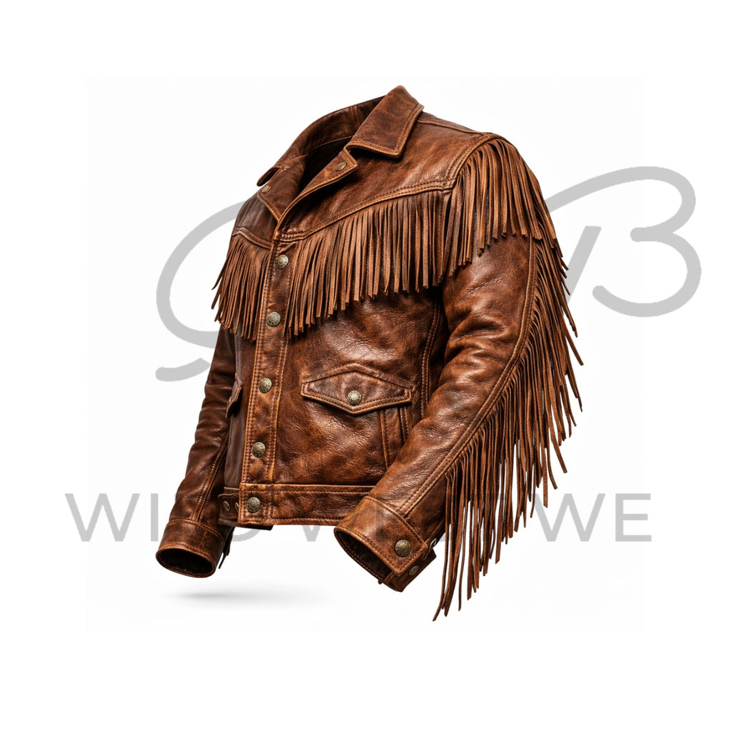 Men’s Brown Western Fringe Leather Jacket – Cowboy Fringe Leather Jacket
