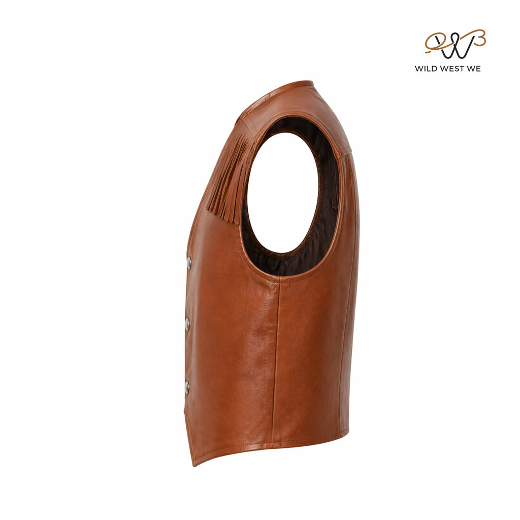 Men’s Brown Western Fringe Leather Vest