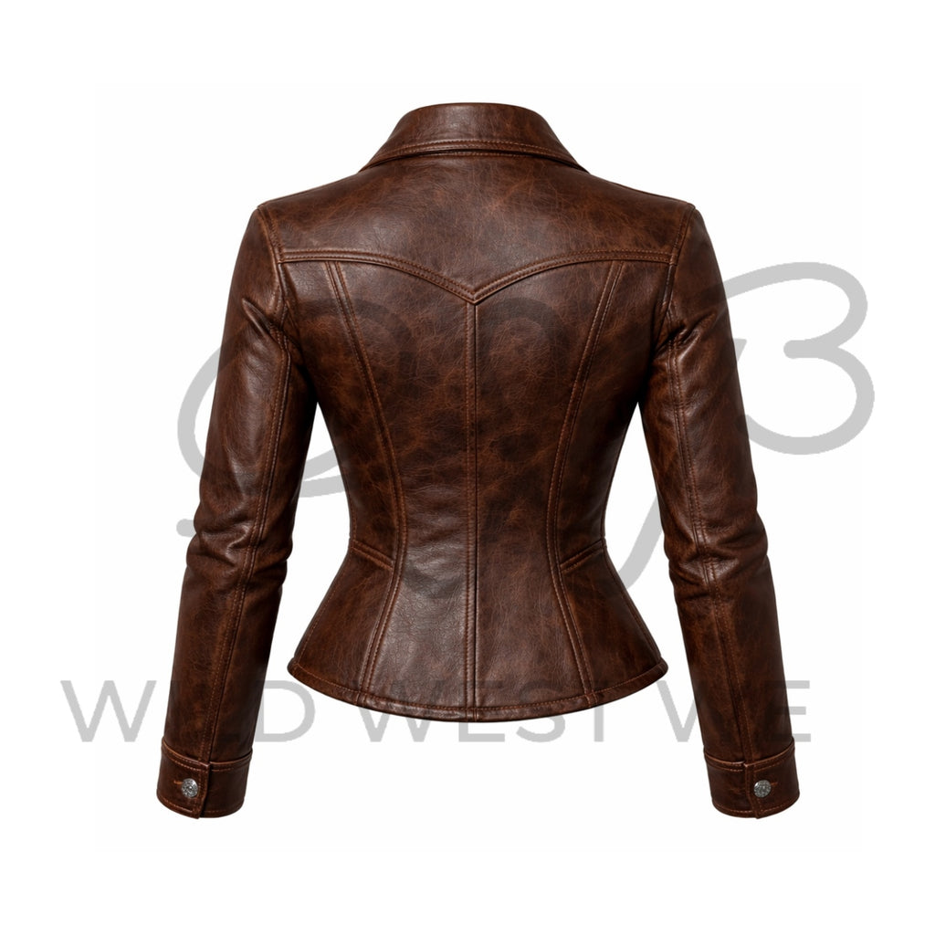 Women’s Brown Fitted Western Leather Jacket 