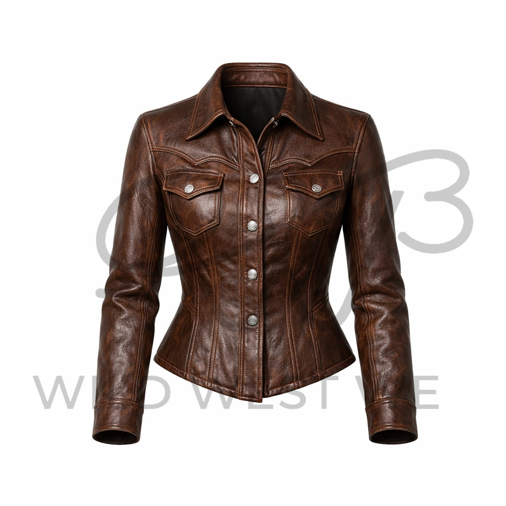 Women’s Brown Fitted Western Leather Jacket 