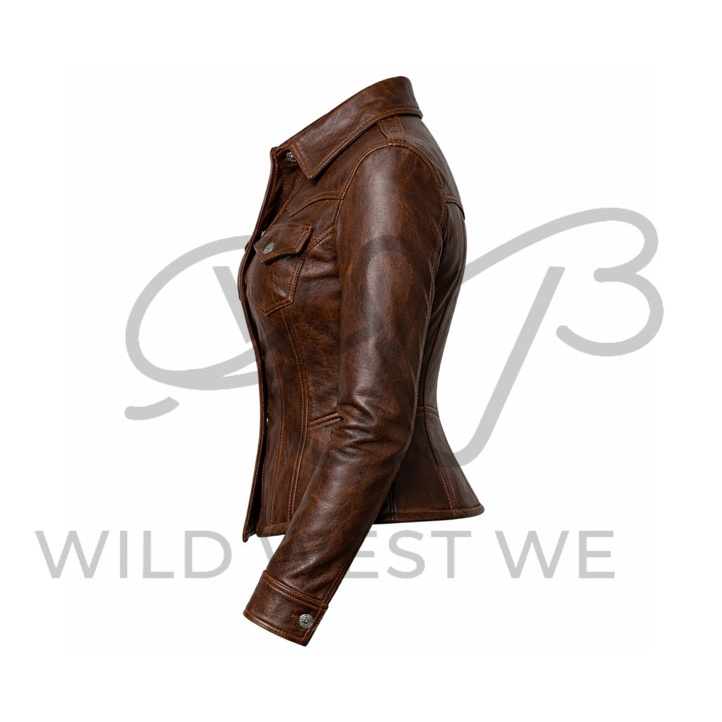 Women’s Brown Fitted Western Leather Jacket 
