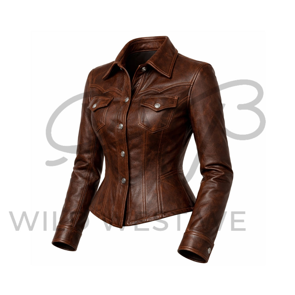 Women’s Brown Fitted Western Leather Jacket 