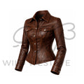 Women’s Brown Fitted Western Leather Jacket 