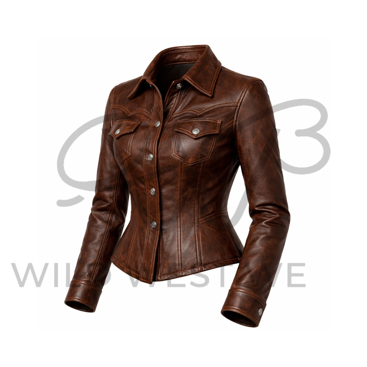 Women’s Brown Fitted Western Leather Jacket 