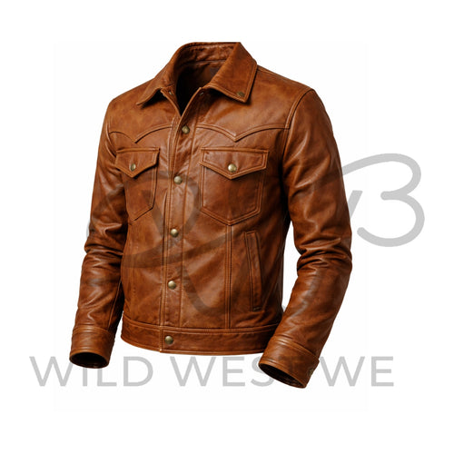 Brown Leather Cowboy Jacket for Men