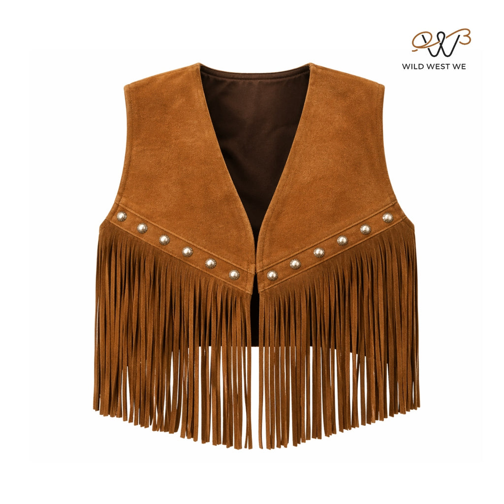 Men’s Cropped Western Suede Fringe Vest with Concho Detail
