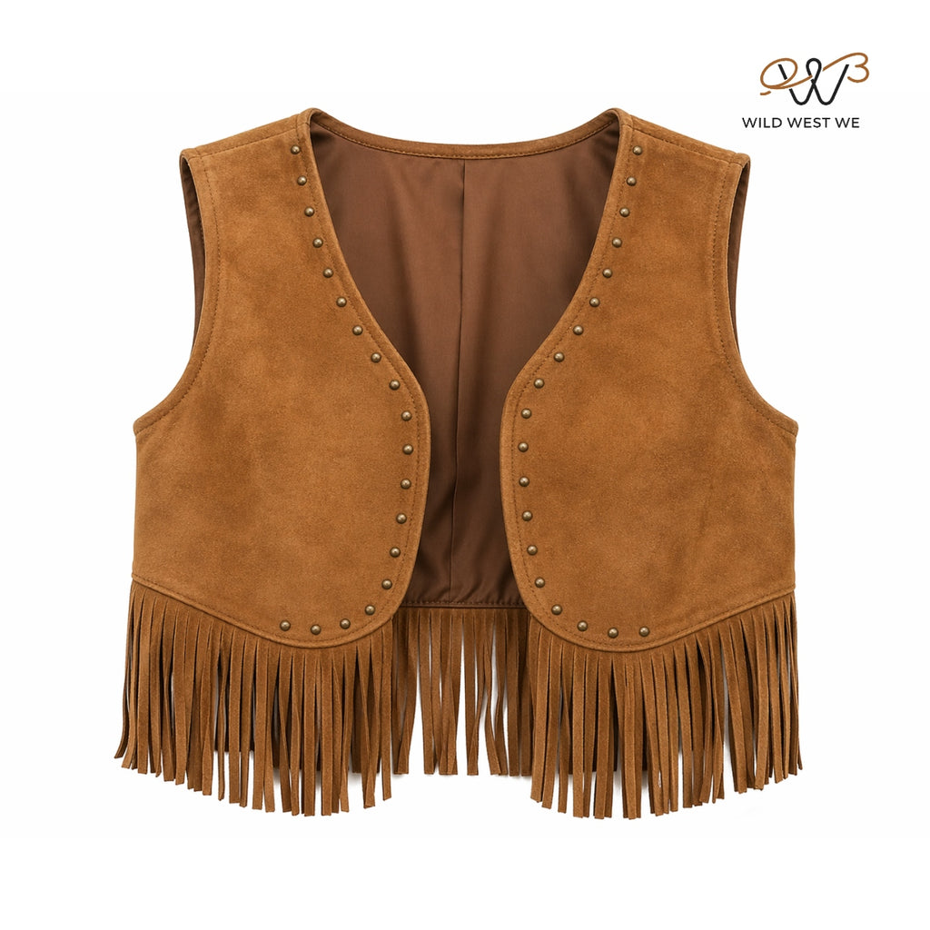 Men’s Cropped Western Suede Fringe Vest
