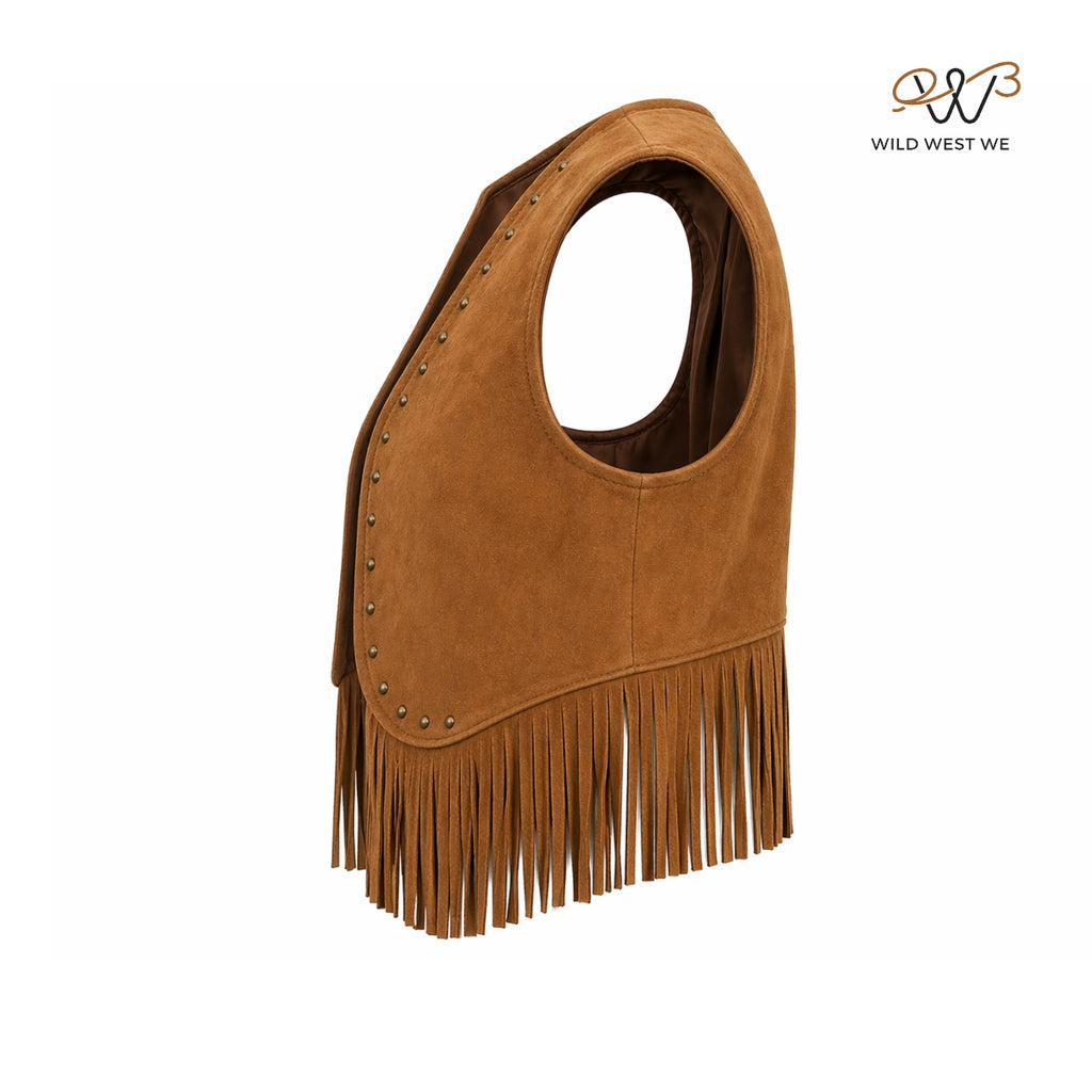 Men’s Cropped Western Suede Fringe Vest