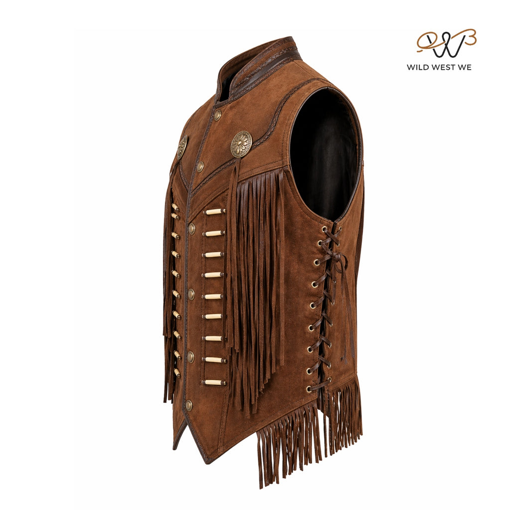 Men’s Western Suede Fringe Vest with Concho Detail