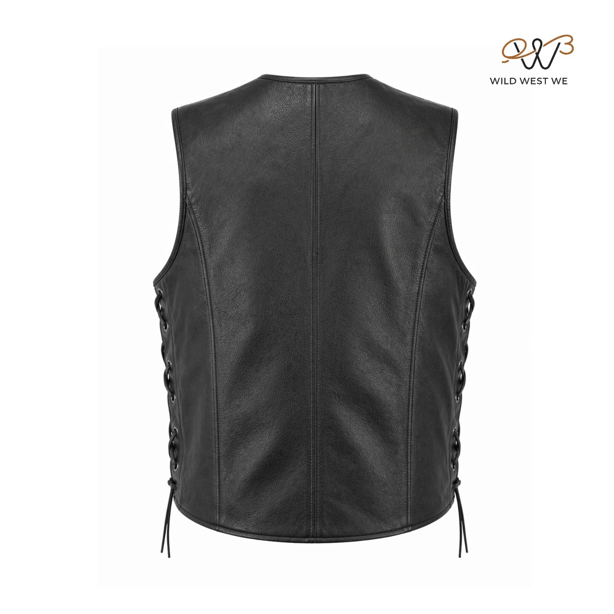 Men’s Black Biker Style Leather Vest Minimal Zip