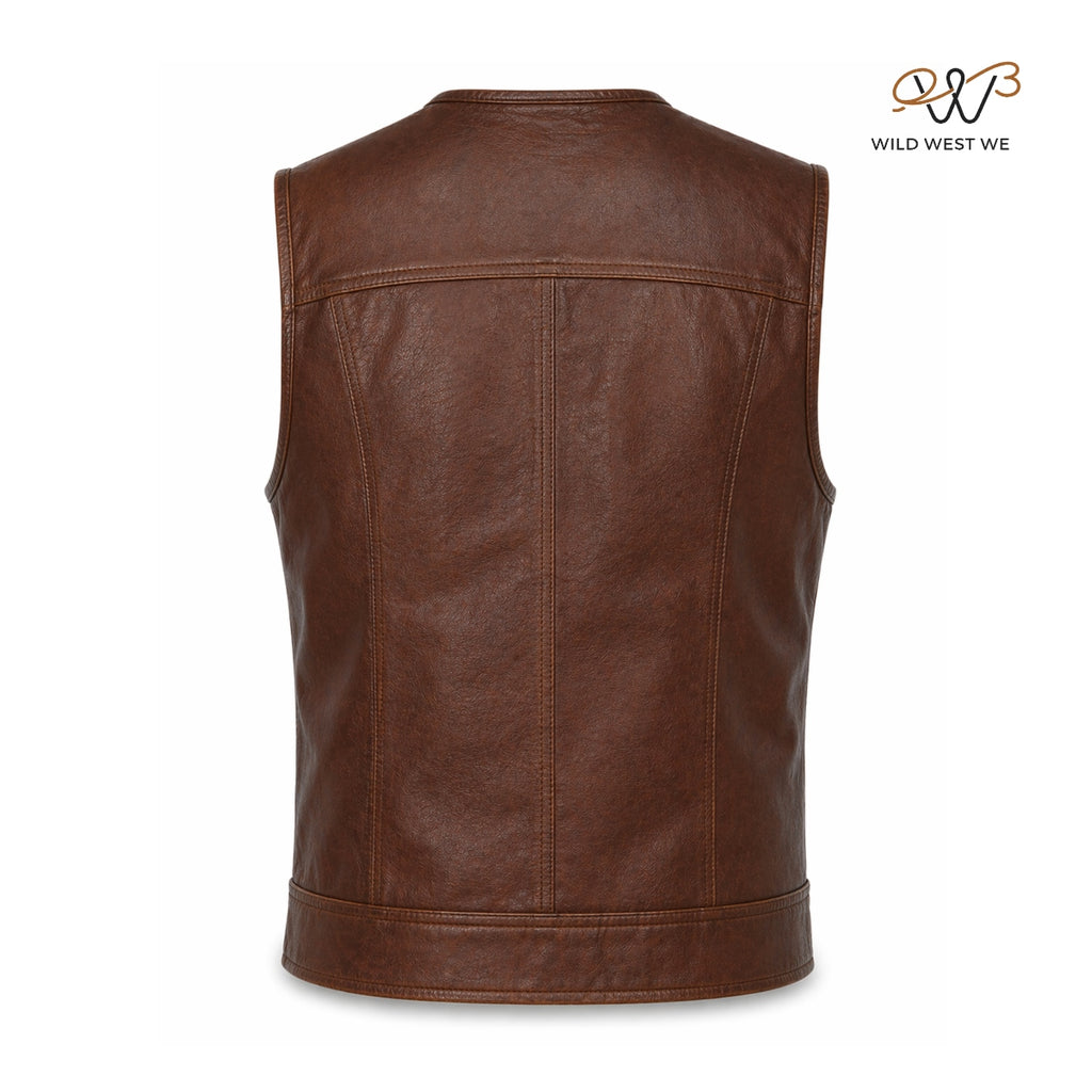 Men’s Brown Biker Style Utility Leather Vest