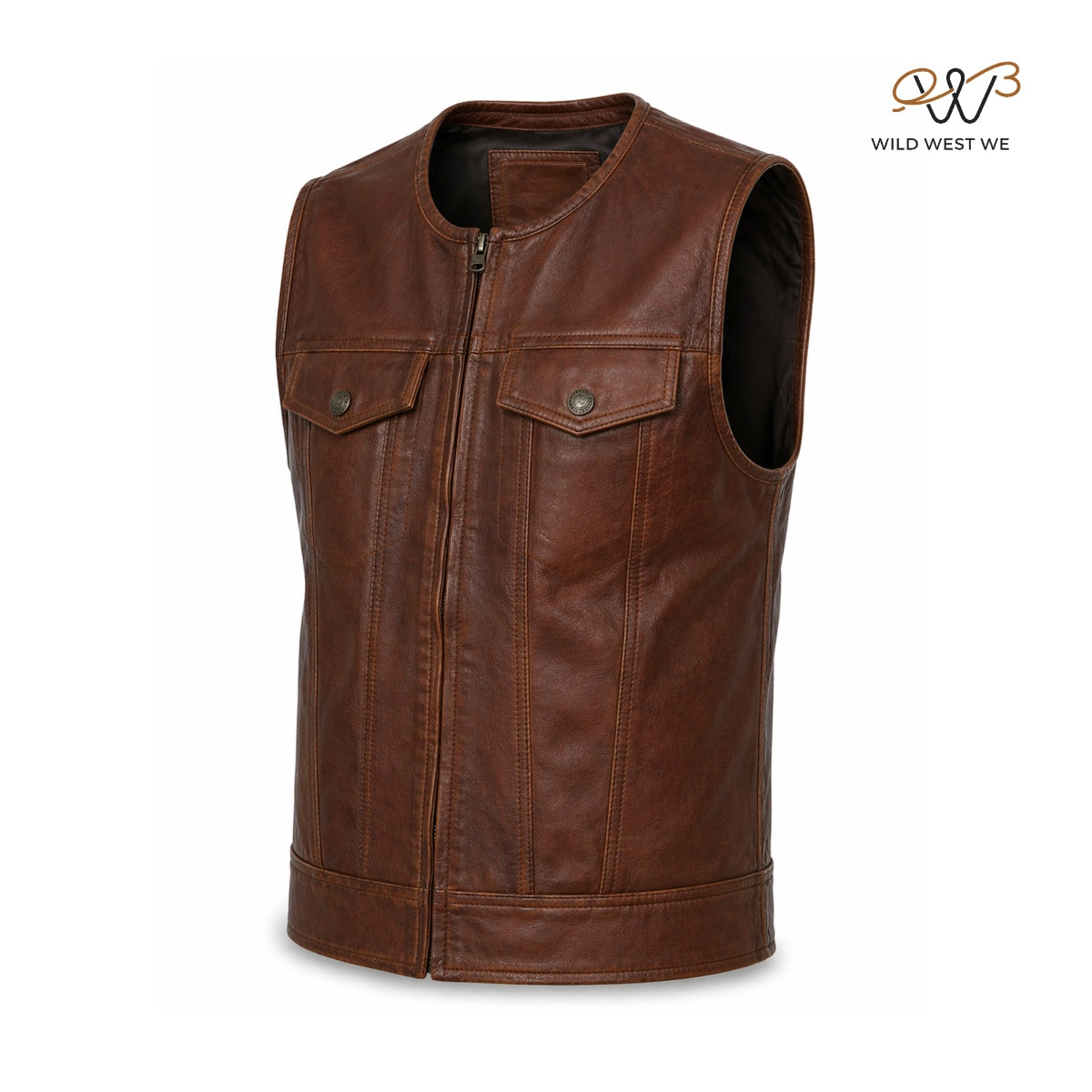 Men’s Brown Biker Style Utility Leather Vest