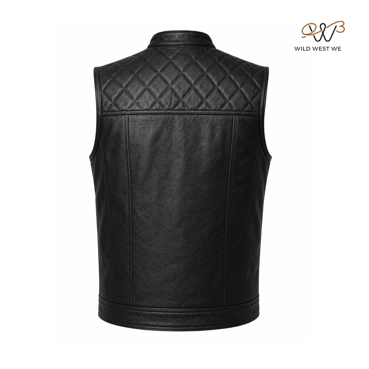 Men’s Black Quilted Shoulder Biker Leather Vest