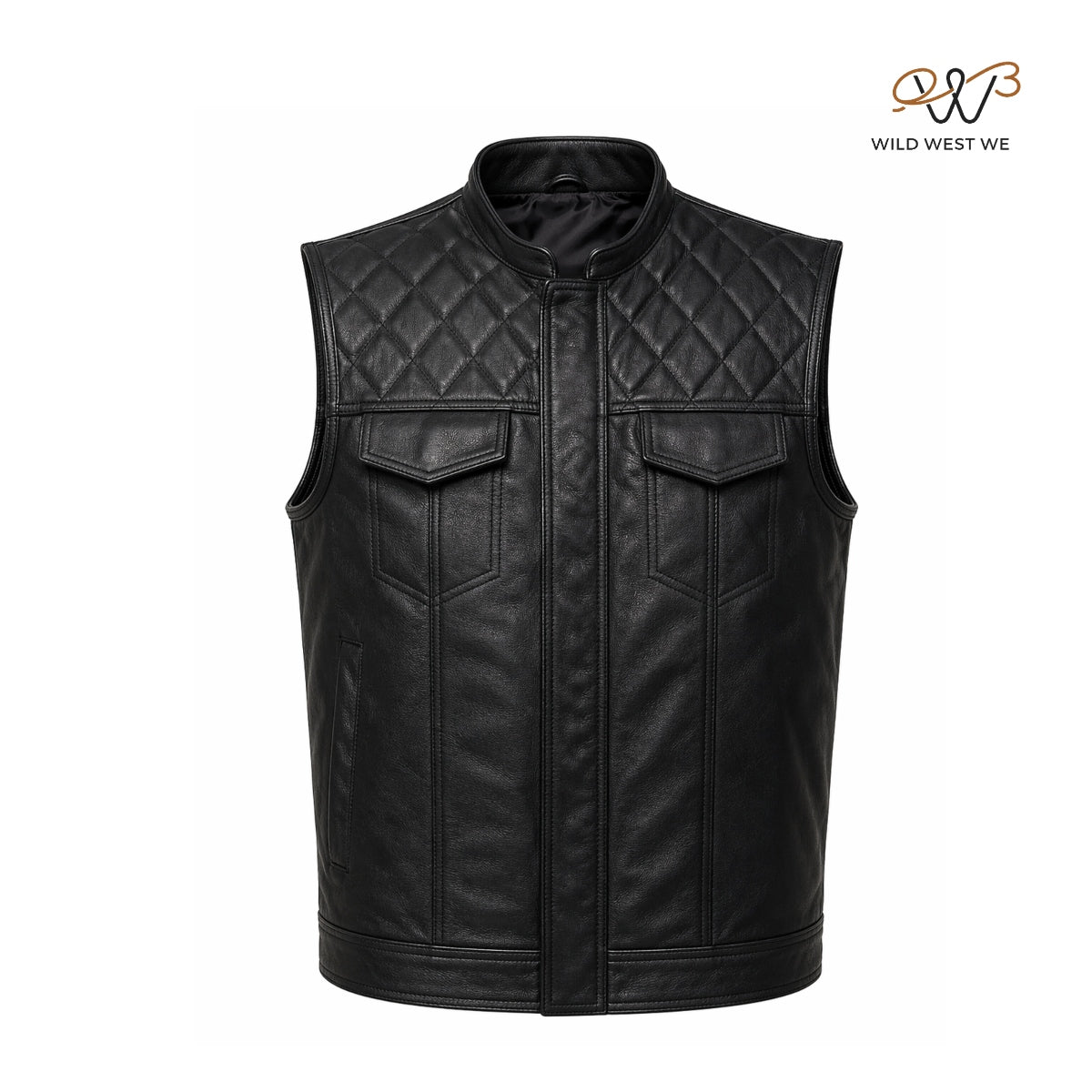 Men’s Black Quilted Shoulder Biker Leather Vest