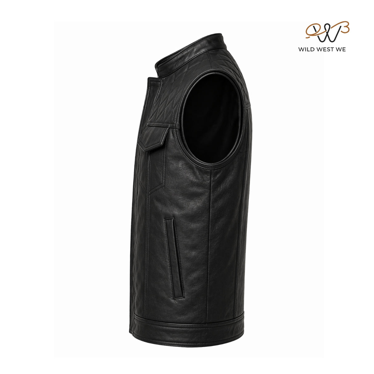 Men’s Black Quilted Shoulder Biker Leather Vest