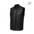 Men’s Black Quilted Shoulder Biker Leather Vest