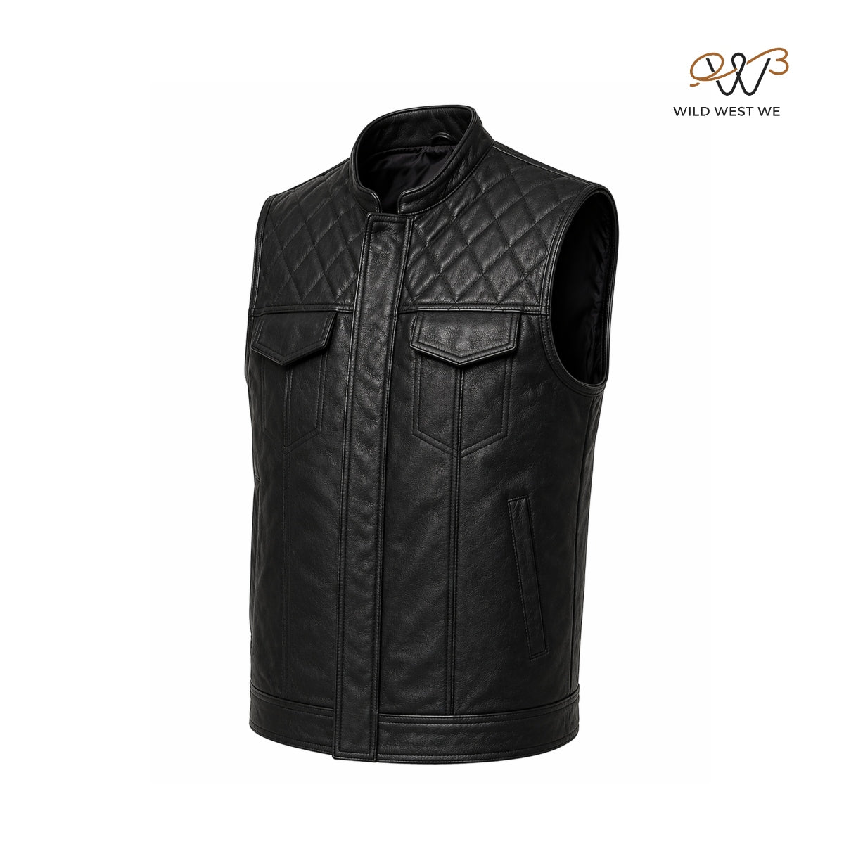 Men’s Black Quilted Shoulder Biker Leather Vest