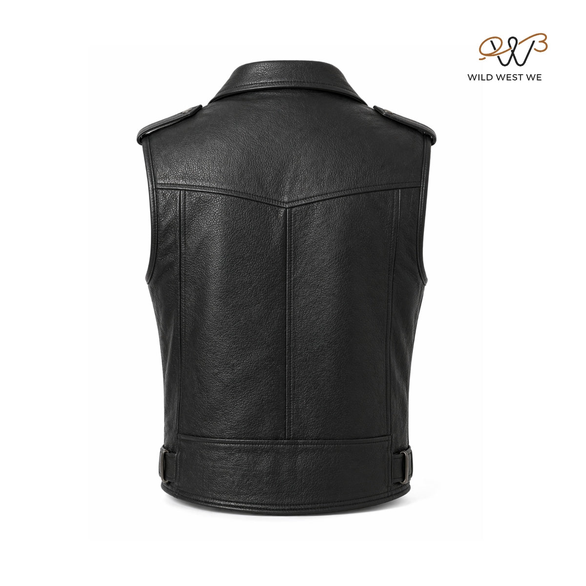 Men’s Black Biker Leather Vest Asymmetrical Zip Belted