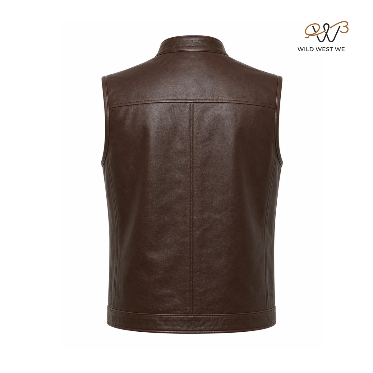 Men’s Brown Café Racer Leather Vest Zip Front