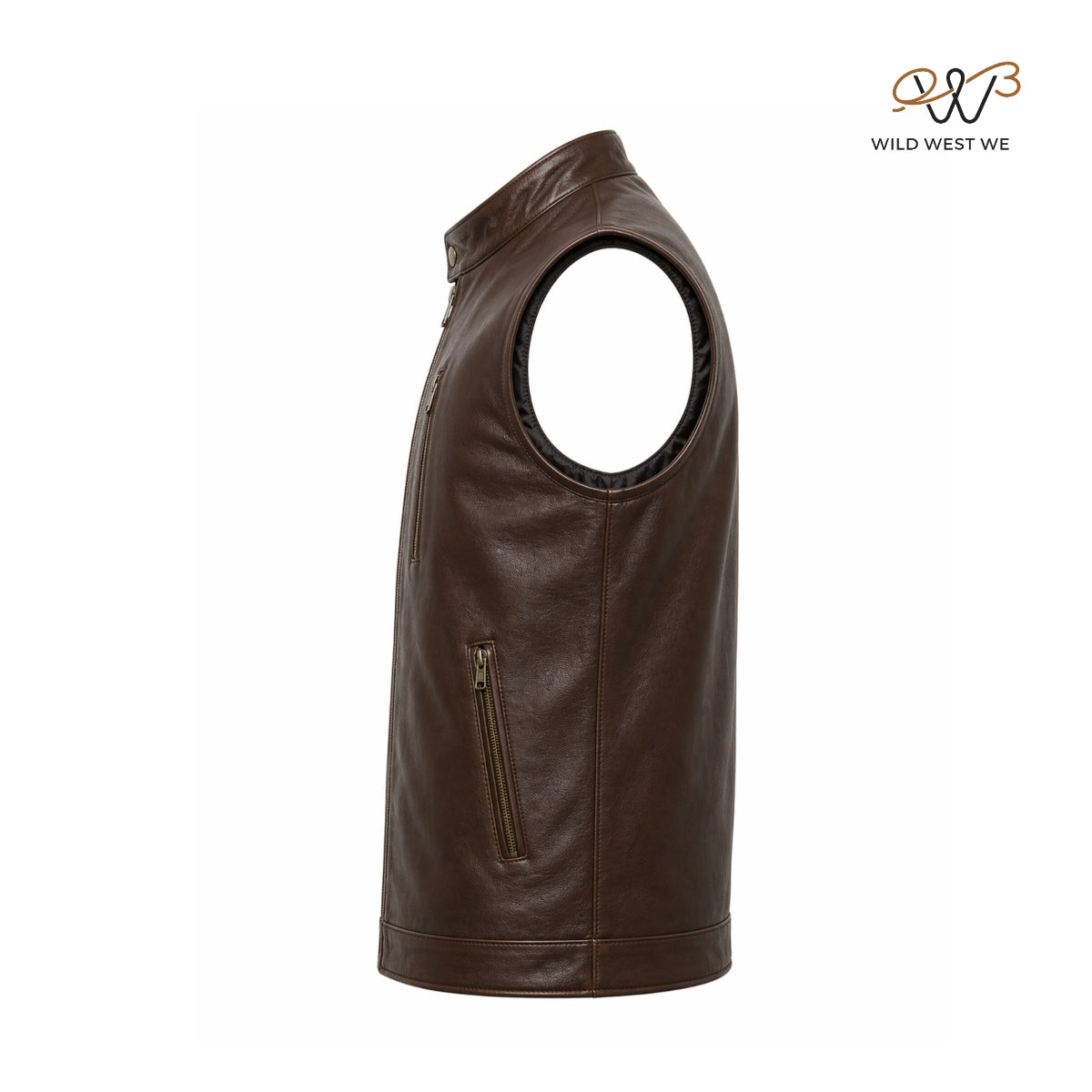 Men’s Brown Café Racer Leather Vest Zip Front