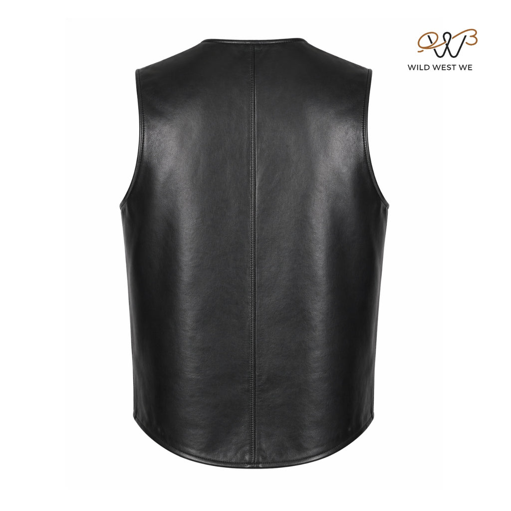 Men’s Classic Black Leather Vest Zip Front