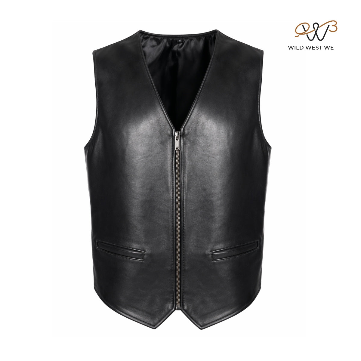 Men’s Classic Black Leather Vest Zip Front