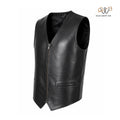 Men’s Classic Black Leather Vest Zip Front