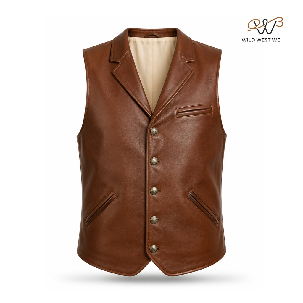 Men’s Classic Brown Leather Vest Tailored Fit