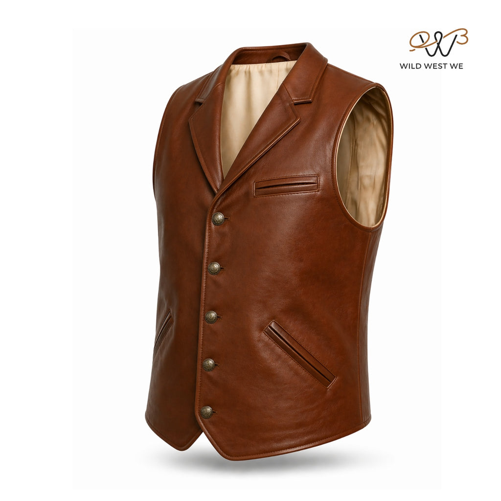 Men’s Classic Brown Leather Vest Tailored Fit