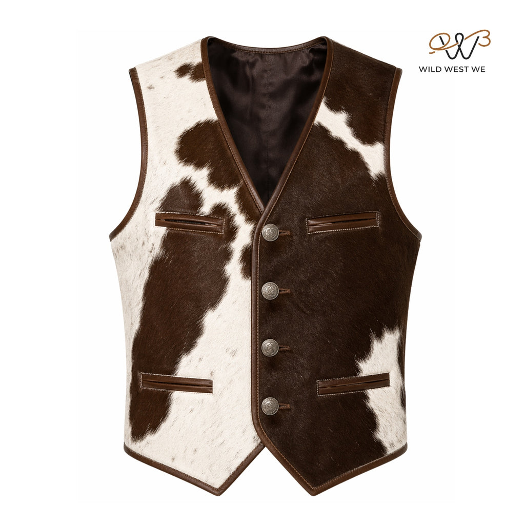 Men’s Cowhide Western Leather Vest Brown & White