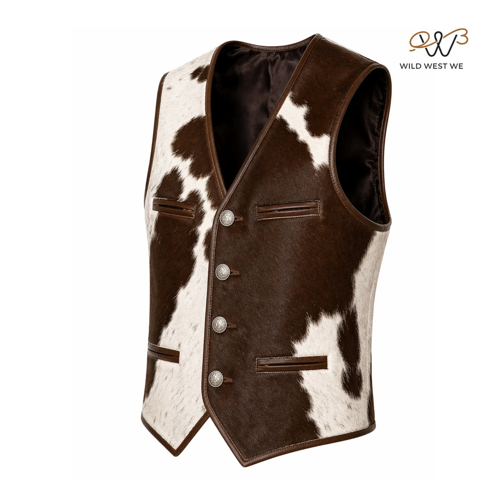 Men’s Cowhide Western Leather Vest Brown & White
