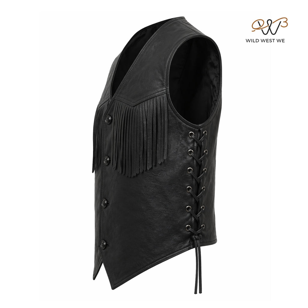 Men’s Black Western Fringe Leather Vest