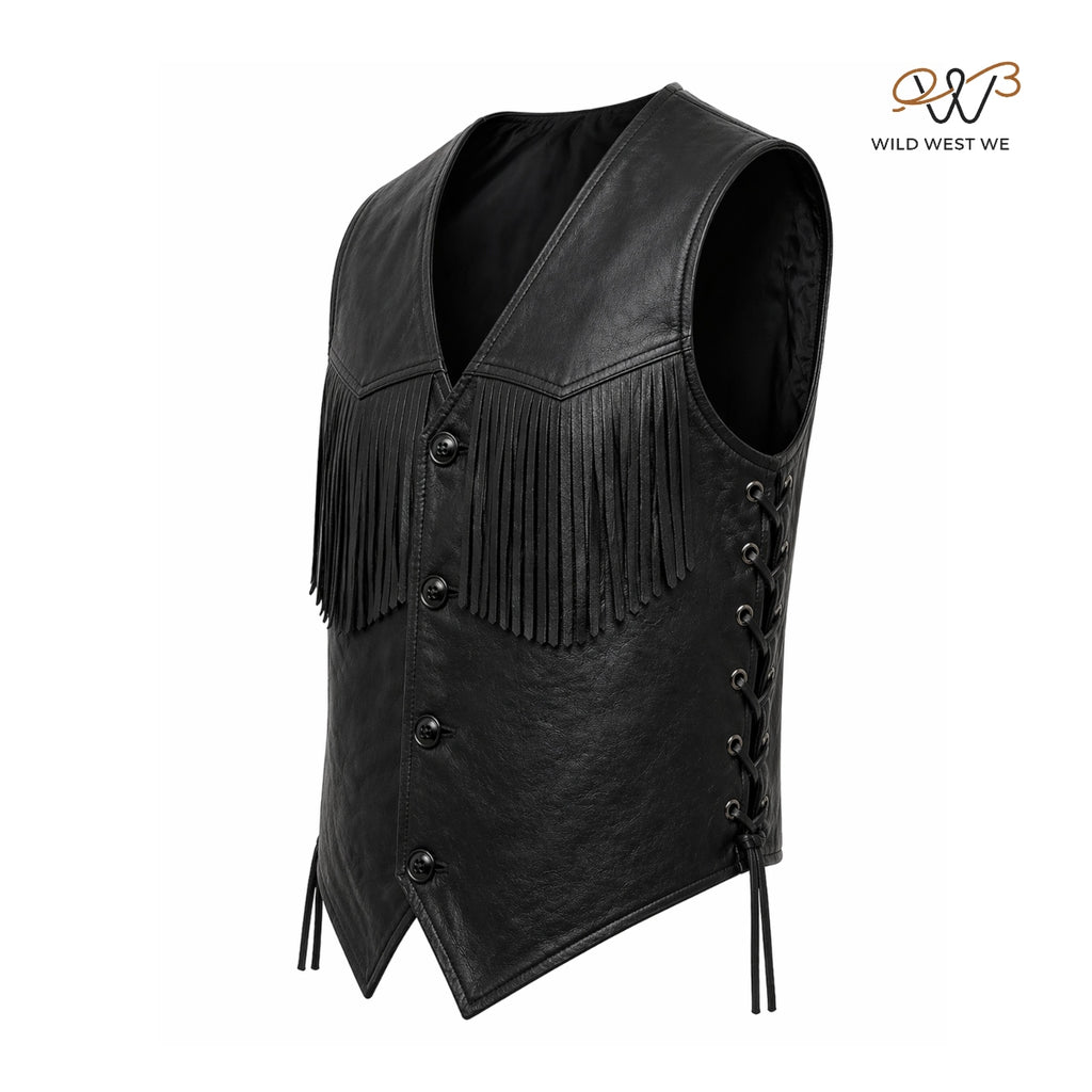Men’s Black Western Fringe Leather Vest
