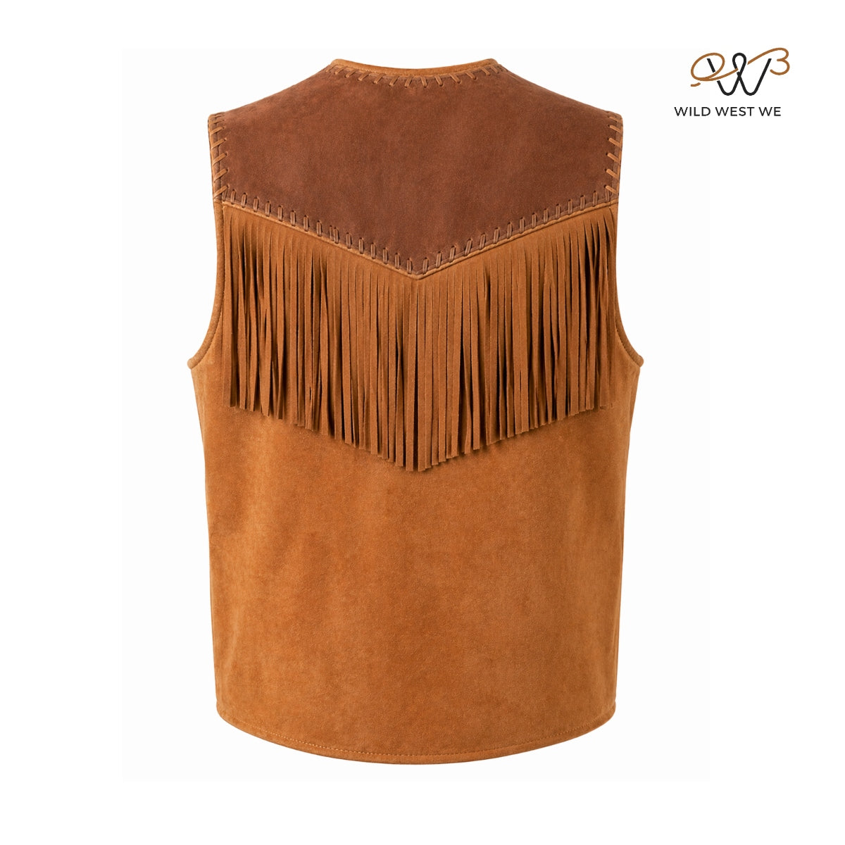 Men’s Western Fringe Suede Leather Vest Tan