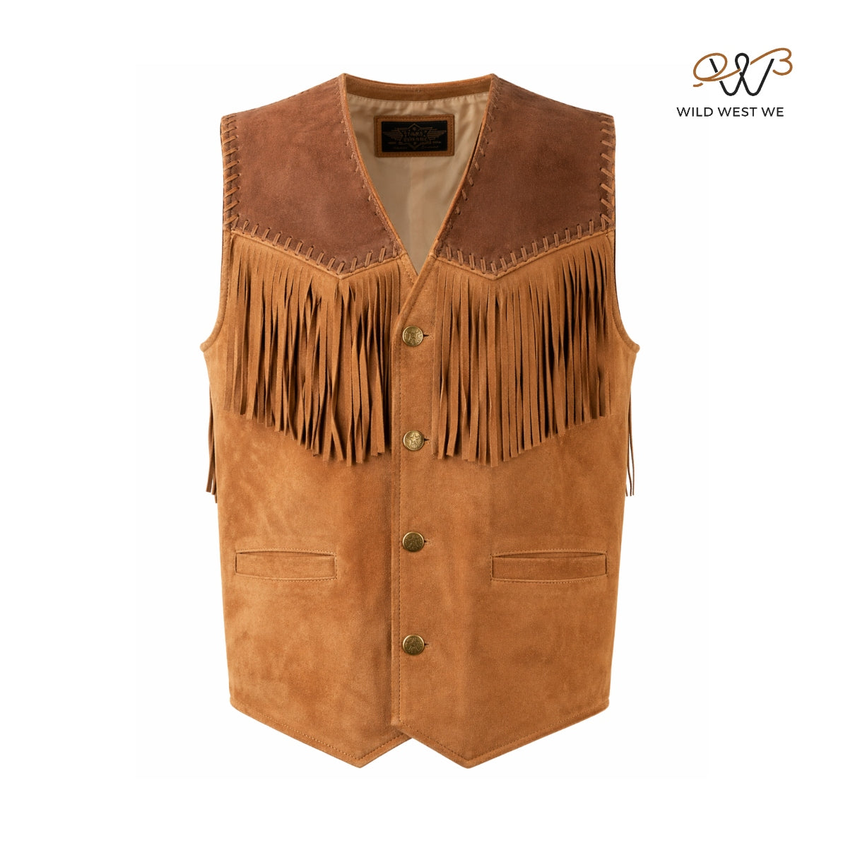 Men’s Western Fringe Suede Leather Vest Tan