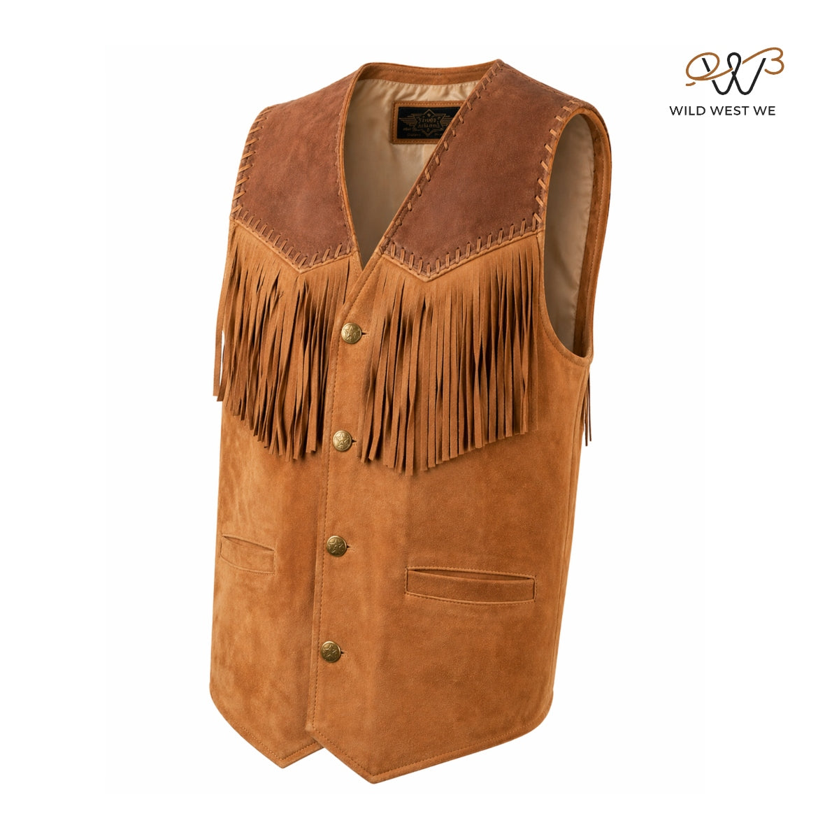 Men’s Western Fringe Suede Leather Vest Tan